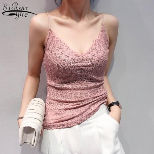 2021 Fashion Women Lace Top Sexy Nylon Bottoming Shirt Womens Fashion Slim Camisole Vintage V- Neck Top Woman Ropa Mujer 9744