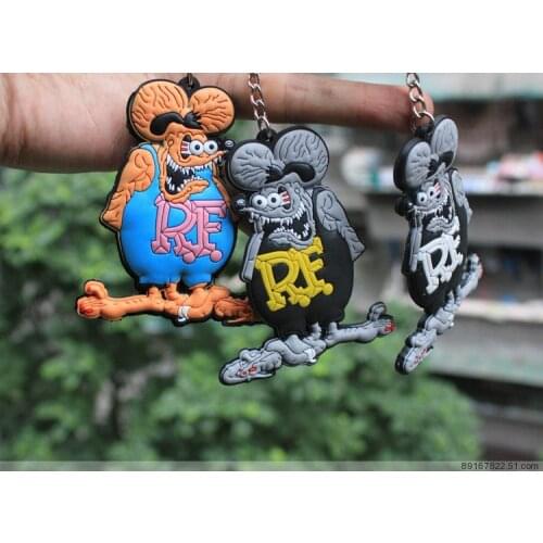 6pcs PUNK RF Rat Fink Action Figure Chain Doll 25g 7.5cm high quality terror cartoon Halloween key chain d12