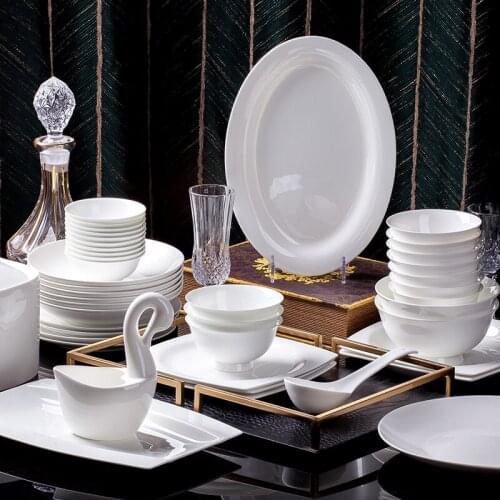 60 Heads jingdezhen ceramics chinese dishes European style dishes set Tableware Rice Bowl Salad Noodles Bowl Dinnerware Sets