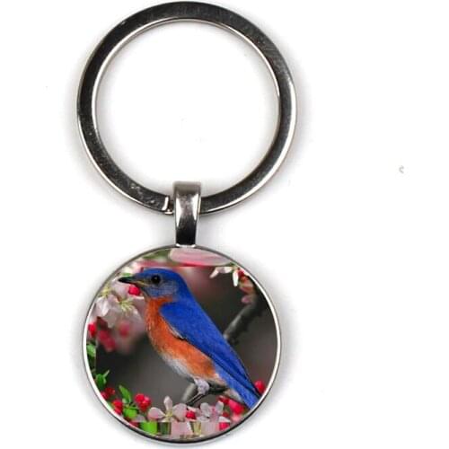 Blue hummingbird Keychain Glass Time Gem Keychain Key Jewelry DIY Custom Photo Personality Gift , Keychains
