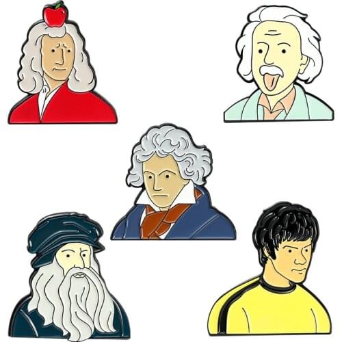Cute Artist Creative Bruce Lee Einstein Beethoven Character Exquisite Enamel Pins Brooch Personalized Accessories Badges Fashion