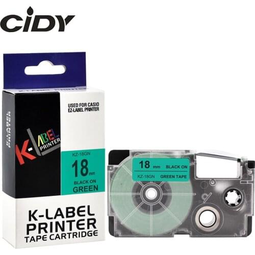 CIDY 10pcs XR-18GN Compatible Label Tape for Casio label machine XR18GN XR 18GN 18mm Black on GREEN for KL-60 KL-60SR KL120