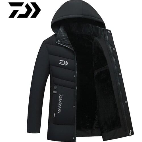Daiwa Winter Fishing Jacket Overcoat Outerwear Coats Cotton Warm Hooded Mens Keep Warm Windproof Jacket Coat Fishing Clothes