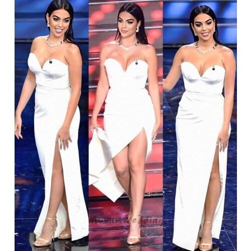 Cheap Mermaid White Prom Dresses With Side Slit Simple Cheap Long Evening Dress Plus Size Celebrity Party Dress Formal Wear Gown