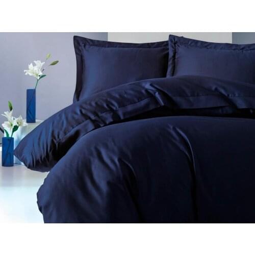 Cottonbox Elegant Satin Double Bed Duvet cover set Navy Blue