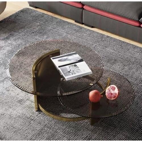 ChinaFurniture manufacturing factory, Nordic light luxury glass table top, creative stainless steel base coffee table