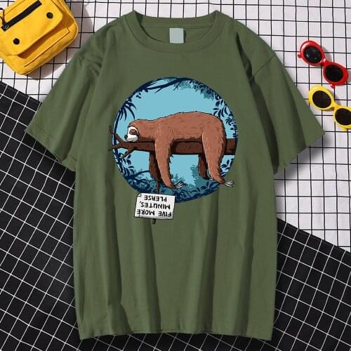 Sleeping Sloth Personality Print T Shirts Mens Fashion Loose Tshirt Crewneck Breathable Tops Summer Oversize Streetwear Men New