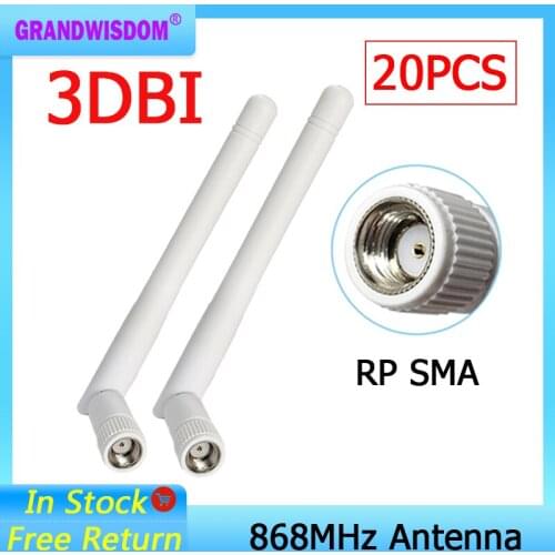 868MHz 915MHz Antenna 3dbi RP-SMA Connector 20pcs GSM 915 MHz 868 IOT antena outdoor signal repeater antenne waterproof Lorawan