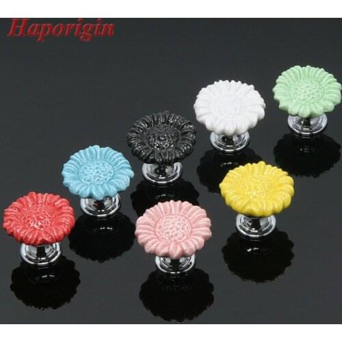 5x Sunflower Ceramic Kitchen Cabinet Drawer Knobs Porcelain Kids Bedroom Wardrobe Handles Furniture Dresser Cupboard Pulls