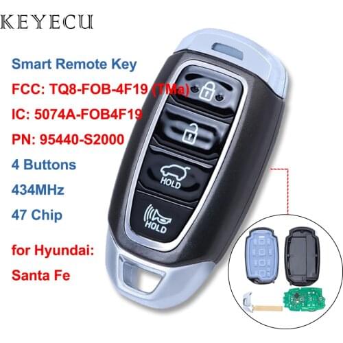 Keyecu Smart Remote Car Key 4 Buttons 434MHz 47 Chip for Hyundai Santa Fe 2019 2020 FCC ID: TQ8-FOB-4F19, P/N: 95440-S2000