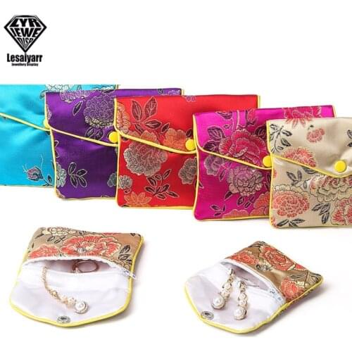 Chinese Brocade Handmade Silk Embroidery Padded Zipper Small Jewelry Gift Storage Pouch Bag Snap Case Satin Coin Purse Wholesale