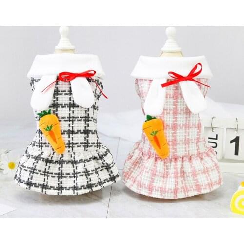 Cute Autumn Dog Clothes Rabbit Ears Pet Dress For Small Dogs Cats Puppy Carrot Warm Woolen Skirt for Teddy Chihuahua Ropa Perro