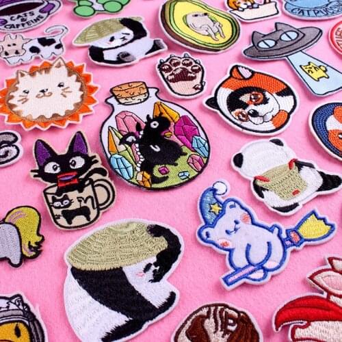 Pulaqi Cute Animals Embroidered Patches For Clothing Cat Stripes Iron on Patches On Clothes Stickers For Clothes Cartoon Badge