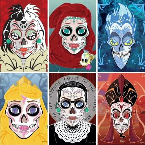 Disney Cartoon Princesses And Villains Marvel Sugar Skull 5D Diamond Painting Cross Stitch Kits Embroidery Art Home Decor Gift