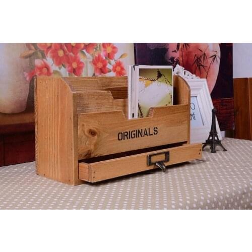 1PC Organizer Desktop Debris Storage Box Wooden Jewelry Storage Case with Drawer Type Desk Data File Postcard Cabinet JL 0914