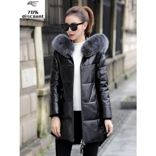 Real Leather Jacket Winter Coat Women Real Fox Fur Collar Down Jacket Women Sheepskin Coat Plus Size Veste Femme Z38067