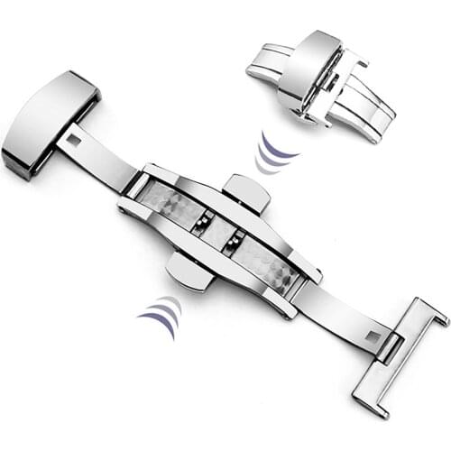 Stainless Steel Butterfly Clasp Watch Strap Double Push Button Silver Deployant Watch Buckle Watch Accessories
