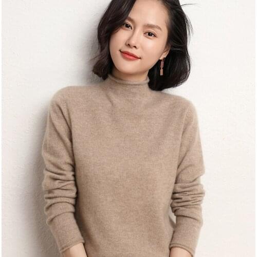 2021The New100%Pure Cashmere Sweater Pure Color Knitted Gaocollar Pullover Pure Cashmere Sweater Loose Large Size Sweater Women