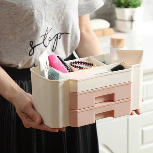 Single/Double layer Desktop Drawer Makeup Organizer Women Cosmetics Cotton Swabs Nail Tools Gel Polish Storage Box