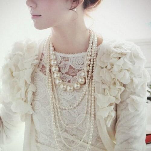 Iurstar Popular lady multilayer imitation pearl Necklace statement vintage necklace women fashion jewelry Top grade