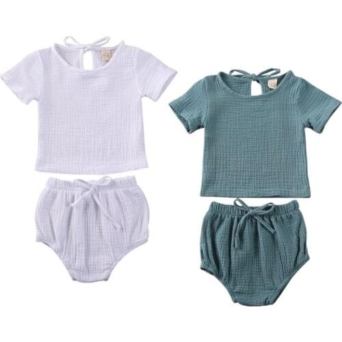 Focusnorm 0-24M Casual Summer Clothing Newborn Kids Baby Boy Girl Clothes Cotton&Linen Tops+Shorts Pants Outfits Set