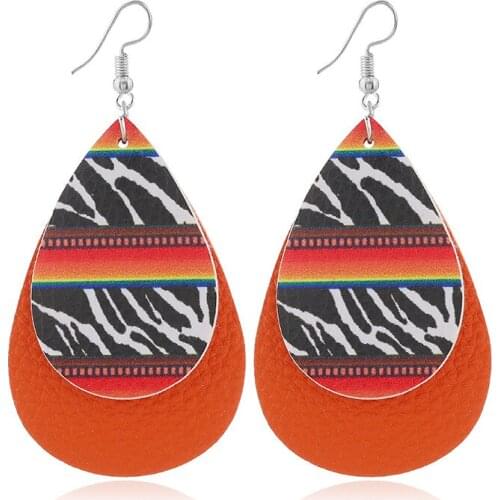 Happy Easter Printed Double Layer Faux Leather Earrings Teardrop Color Water Drop Earrings Easter Day Gifts