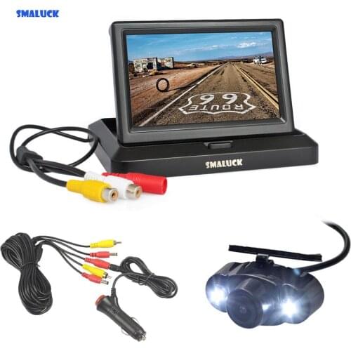 SMALUCK Wired 5" Foldable Rear View Monitor Car Monitor Waterproof LED Color Night Vision Rear View Car Camera Parking System