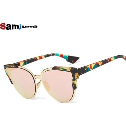 Samjune Coating Vintage Sun Glasses Female Retro Sexy Cats Eye Sunglasses Women Brand Designer Metal Frame Mirror Glasses UV400