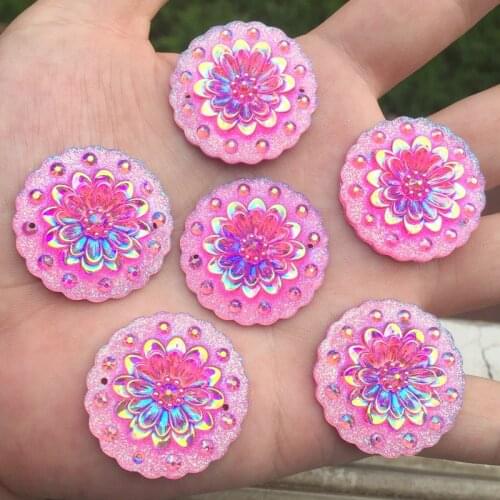30mm flower shaped AB resin rhinestone, sewn in dress decoration party decoration buttons, 8pcs/lot