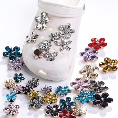 Astrobox Alloy Flower Rhinestone With Claws Set Summer Croc Shoes Holes Decorative Shoes Glass Crystal Design DIY Accessories