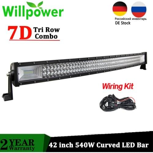 Willpower 7D Tri-Row Offroad LED Bar 42 inch 540W Curved Combo LED Car Work Light Driving Lamp Truck 4x4 4WD ATV SUV 12V 24V