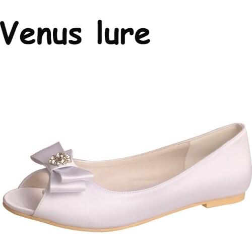 22 Colors Womens Flats Bridal Peep Toe Satin White Shoes Wedding Size 43