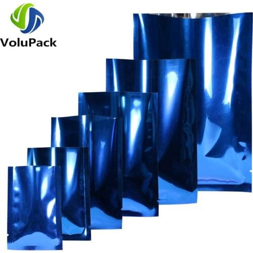 Open Top Heat Sealable Bags Smell Proof Packaging Bags Glossy Blue Pouches Eco Aluminum Foil Mylar Storage Bags With Tear Notch
