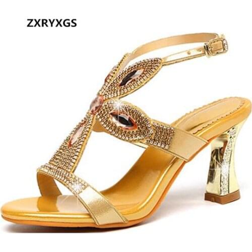 High End Rhinestone Sandals Women Shoes High Heel Sandals Open Toe Women Fashion Sandals Banquet Wedding Genuine Leather Sandals