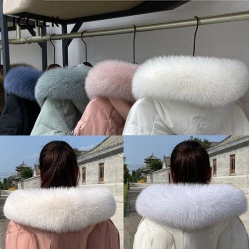 100% Natural Real Fox Fur Collars Womens Down Coat Hat Hood Trim Fur Collar Female Warm Fox Fur Straight Scarves Shawl Big Size