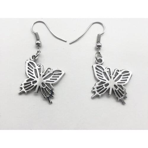 1 Pair Flower Butterfly Silver Pendant Earring Fashionable Lady Earring Lover Gift