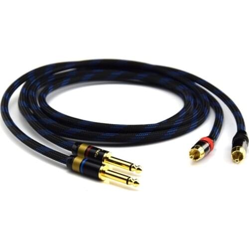 1 Pair Hi-Fi 6.35mm to RCA Cable High Quality 4N OFC Dual 6.35mm Male to Dual RCA Male Audio Line