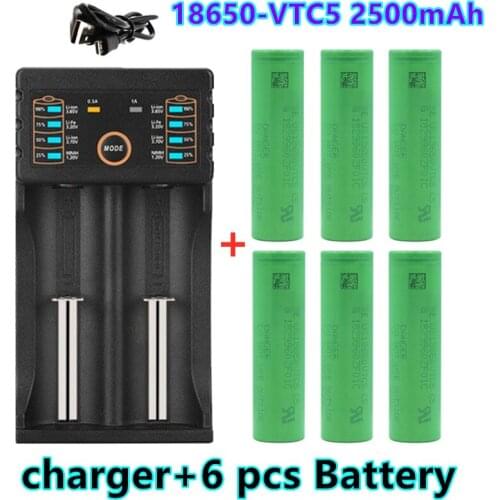 100% original 3.7V Volt Rechargeable US18650 VTC5 2500mAh VTC5 18650 Battery Replacement 3.7V 2500mAh 18650 Batteries + charger