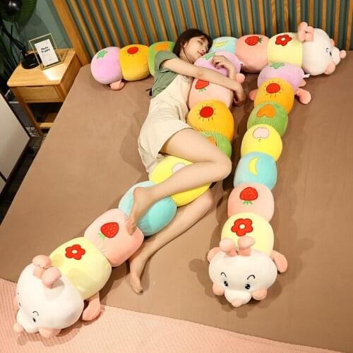130/150cm Cute Colorful Caterpillar Long Pillow Comfort Children Doll Soft Sleeping Plush Toy for Kids Baby Bed Decor Nice Gift