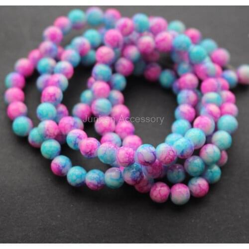 130pcs/lot 6mm Mottled Glass Beads Round Printing Blue and pink color Fashion beads for jewelry making