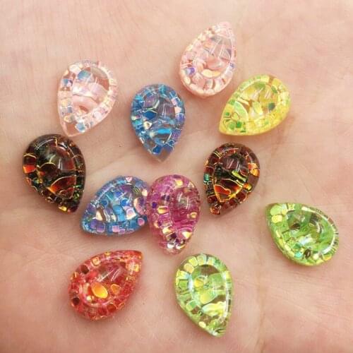 20PCS Mix Resin Glitter Paillette Filled 10*14mm Drop Crystal Flatback Rhinestone Scrapbook DIY Wedding Applique Ornaments SF913