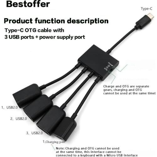 20CM HUB 4 in1 USB 3.1 Type C Male Plug to USB 2.0 Female Connector Charge OTG Cable