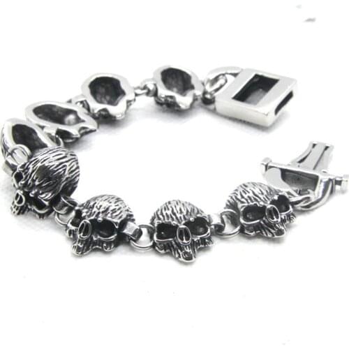 21cm Lenght New Design Hot Selling Skull Bracelet 316L Stainless Steel Fashion Hiphot Style Biker Skull Bracelet