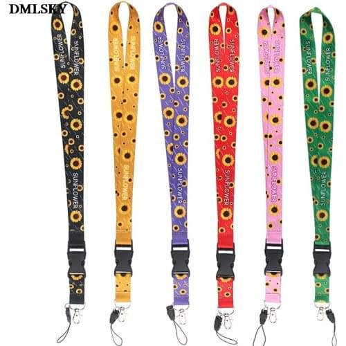 24pcs/lot M4758 DMLSKY Sunflower Lanyard Flower Plant Keychain With Buckle Lanyards for keys Badge ID Mobile Phone Rope Gifts
