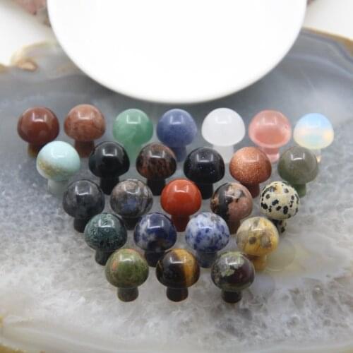 25Kinds Stones,Natural Quartz 0.8" Mini Mushroom Statue Hand Polished Carved Decoration,Reiki Healing Crystal Gift Room Ornament