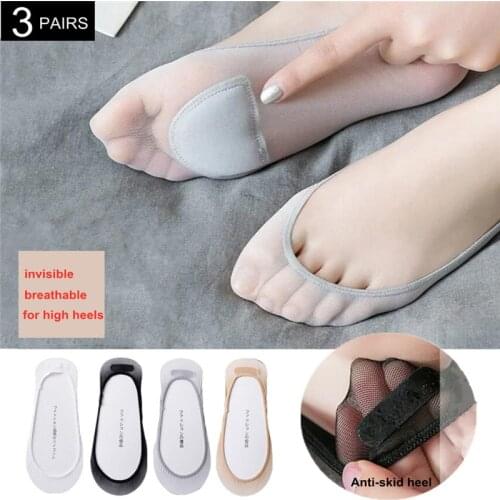 3 Pairs Half-palm Sponge Ladies Invisible Boat Socks for High Heels Shallow Mouth Non-slip Socks Summer Thin