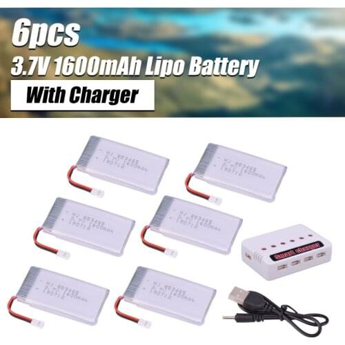 4Pcs/5pcs/6pcs 3.7V 1600mAh Lipo Battery High Capacity With Charger For RC Quadcopter Drone Parts