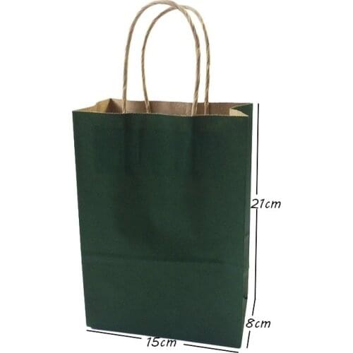 40PCS/lot Multifunction dark green color paper bag with handles 21X15X8CM Festival gift bag shopping bags kraft paper