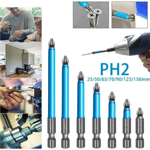 7Pcs 50mm PH2 Cross bit drill Head Screwdriver Bits Hand Tools Anti Slip Electric Hex Shank Magnetic Screwdriver Drill Bit