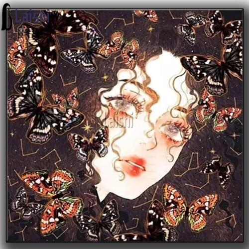 Diamond Painting Butterfly beauty Diy 5D Cartoon Beauty Character Background full round square drill Living Room Decorative Art